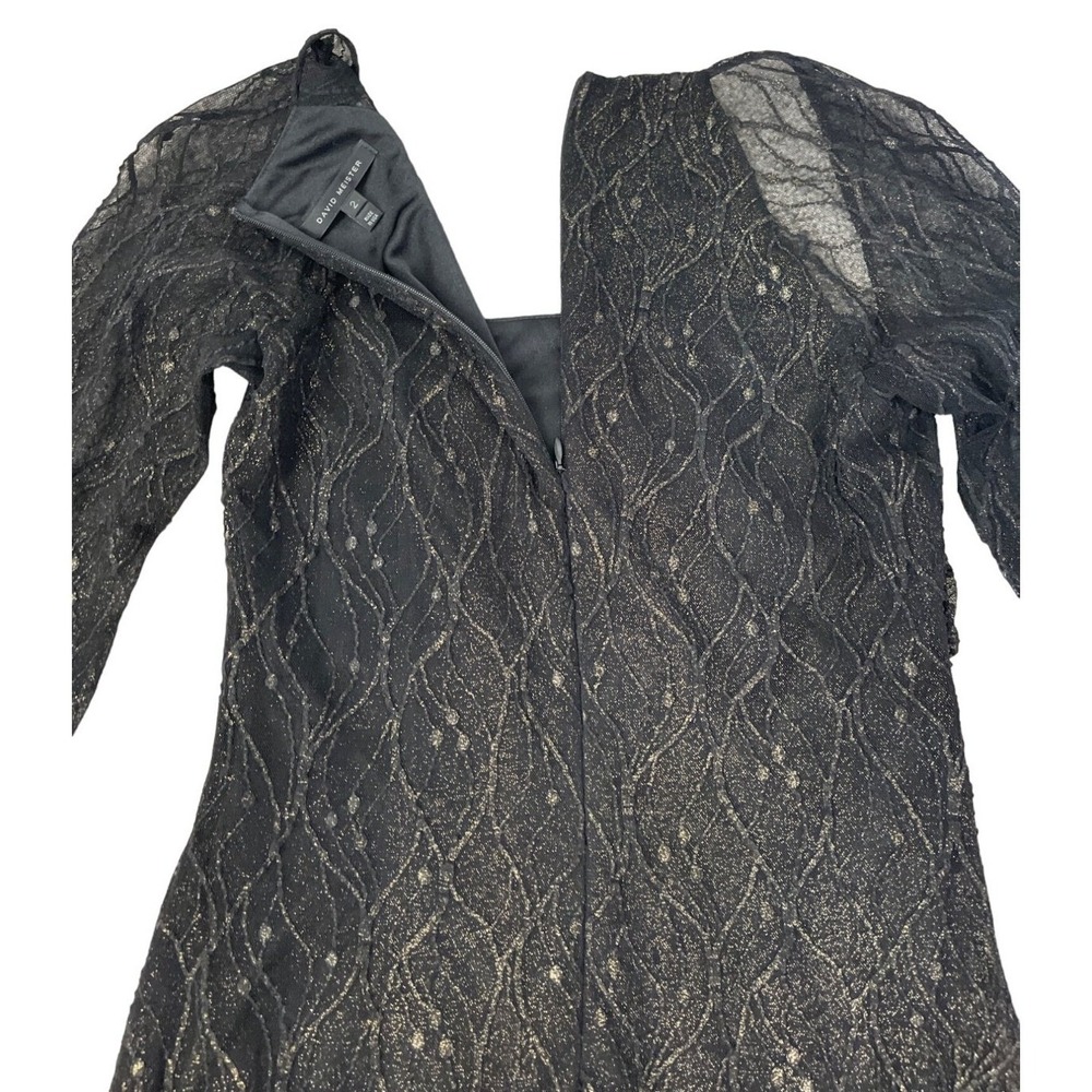 David Meister Illusion Dress Black Gold Metallic Lace Sheer Knee Length Size 2 - Picture 12 of 12